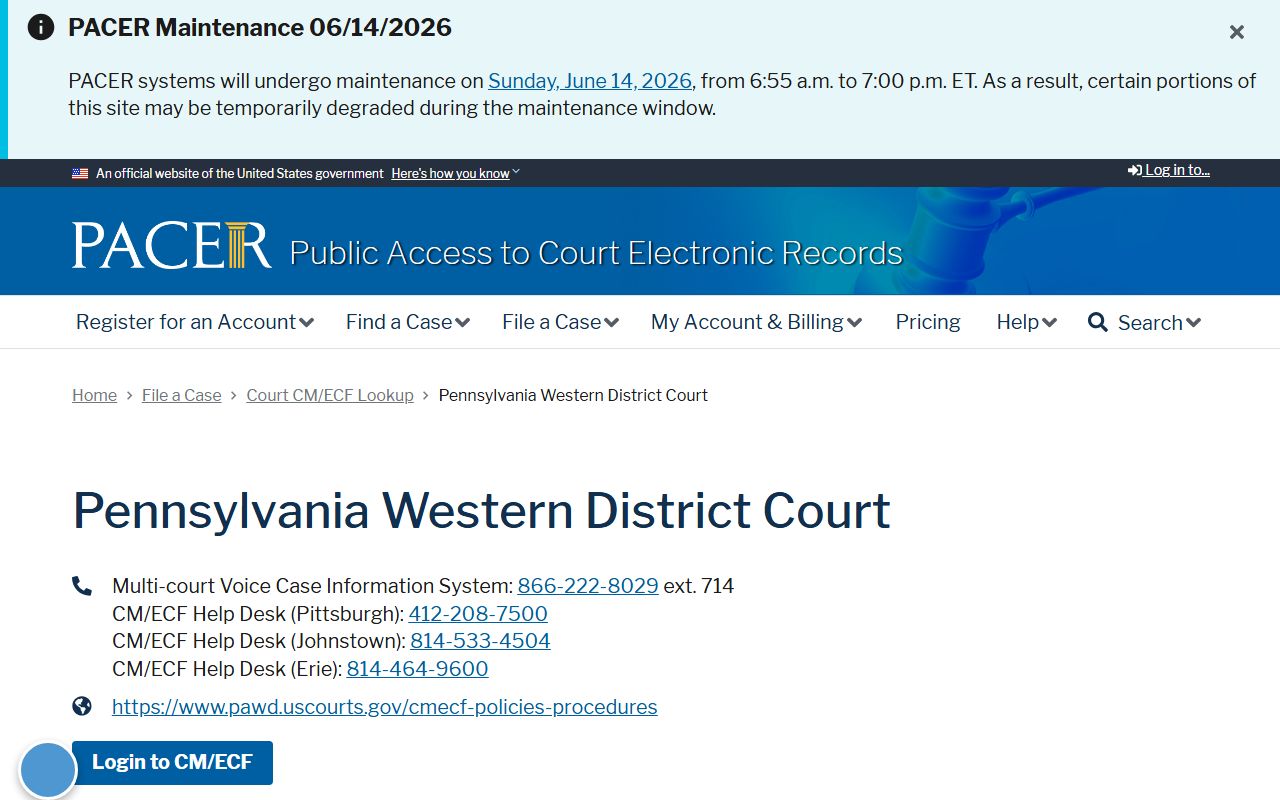 Blair County Prothonotary records PACER federal docket distinction