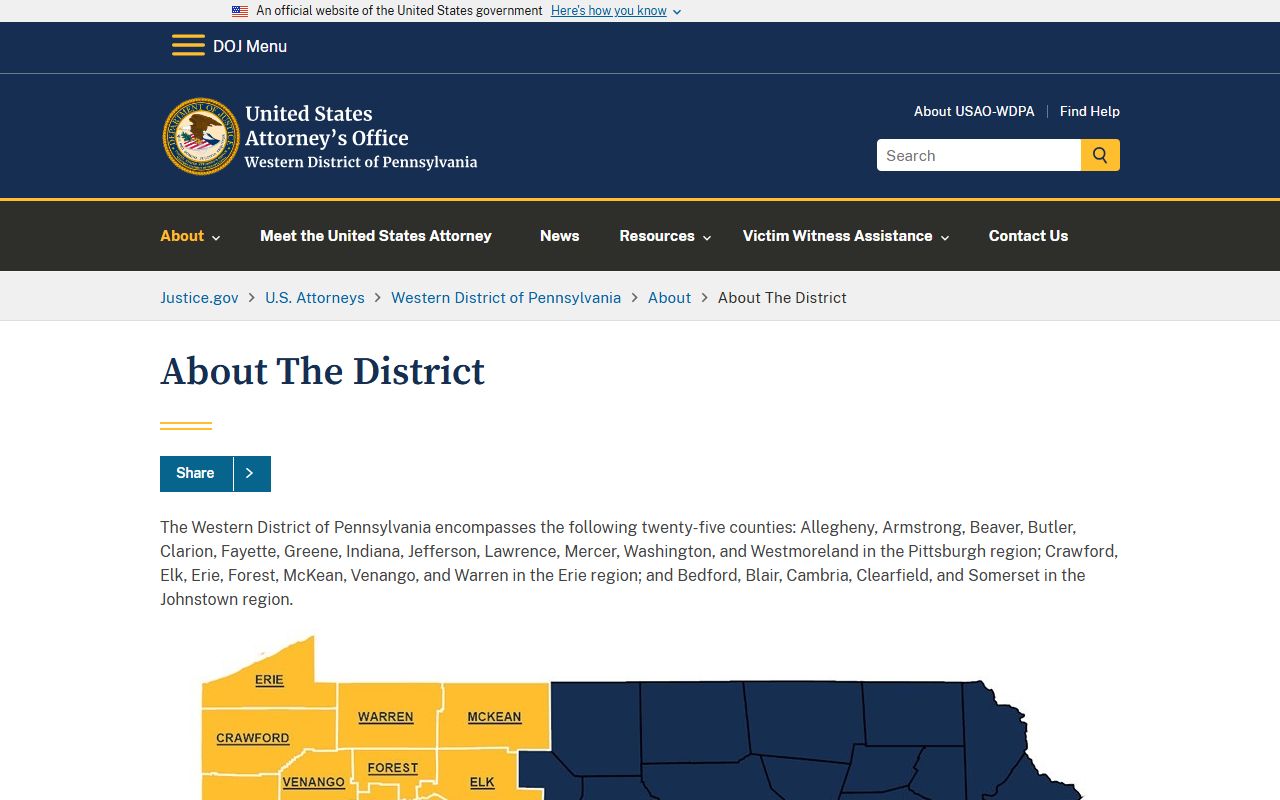 Blair County Prothonotary records federal district distinction