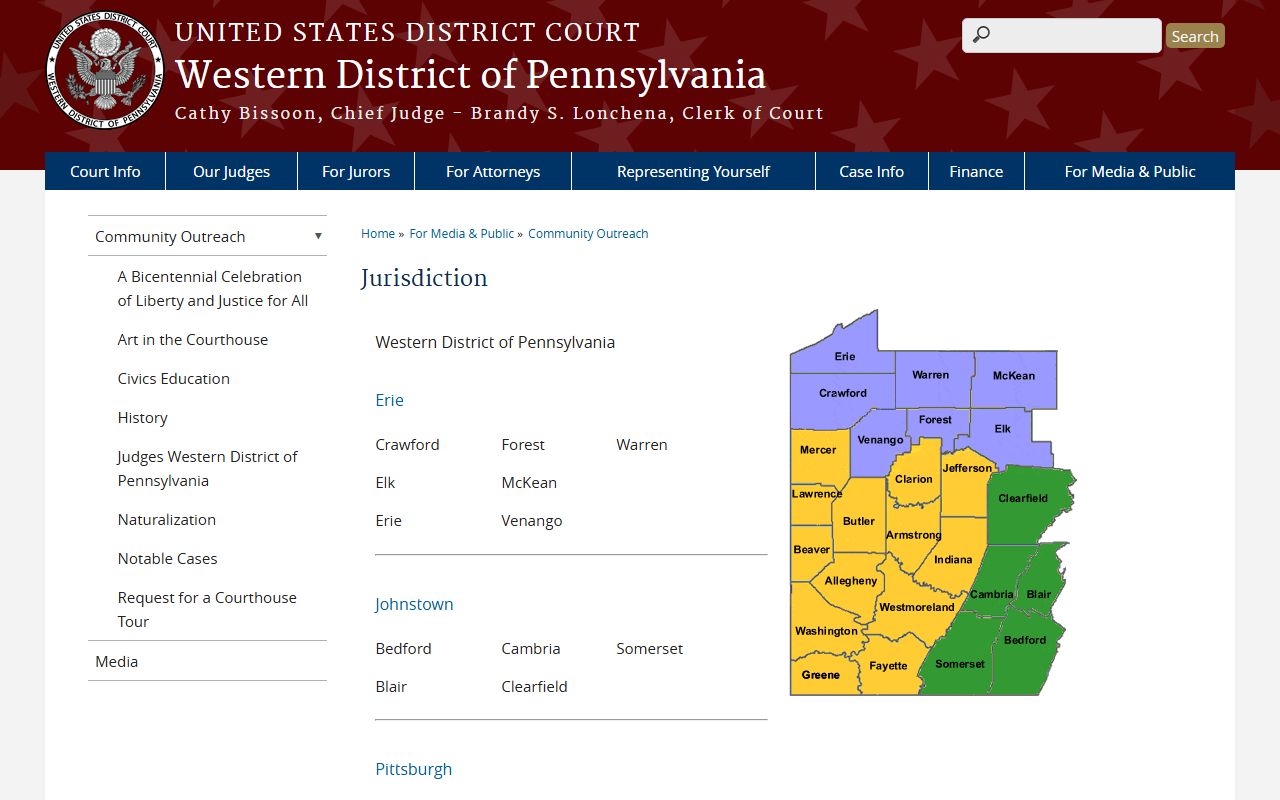 Blair County Prothonotary records compared with Western District federal jurisdiction