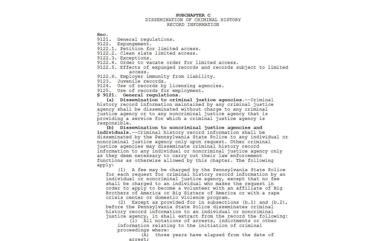 Blair County court dockets Pennsylvania criminal history dissemination statute