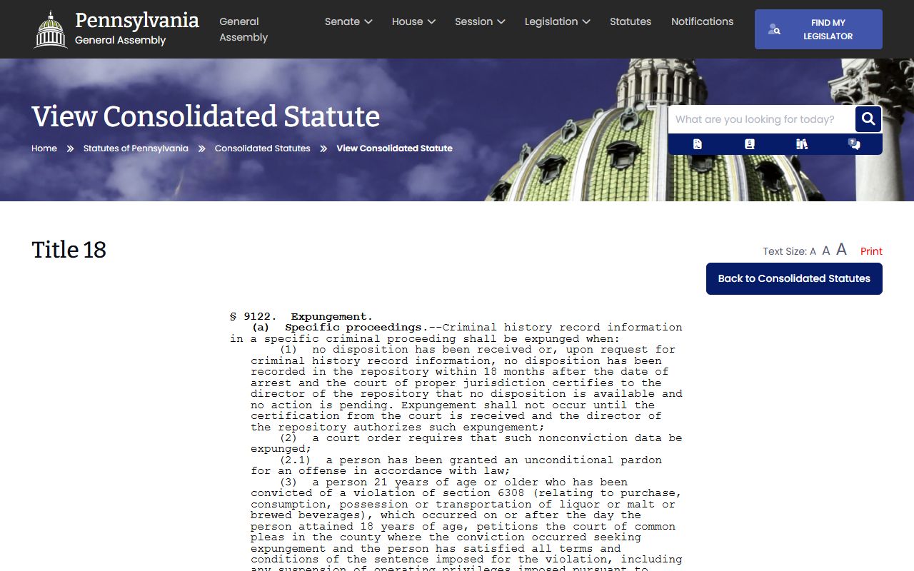 Blair County court dockets Pennsylvania expungement statute