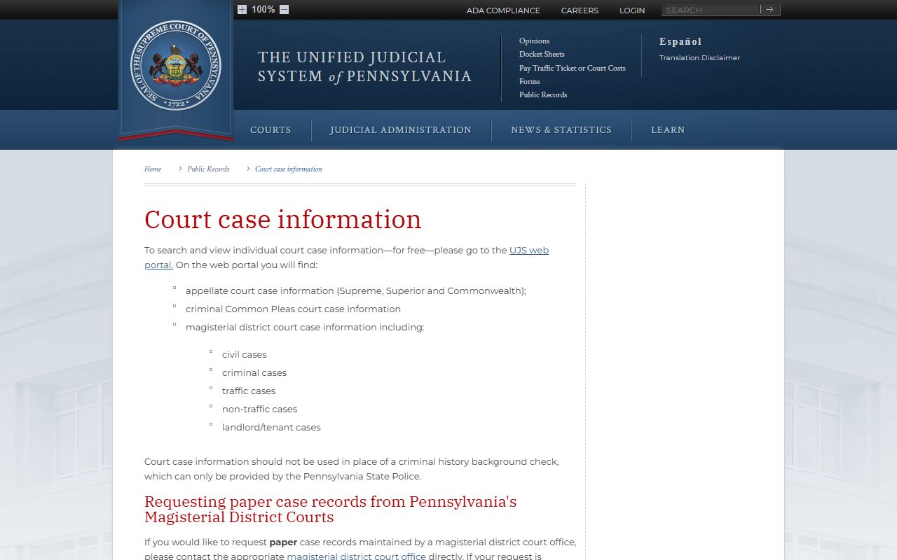 Blair County court records Pennsylvania court case information page
