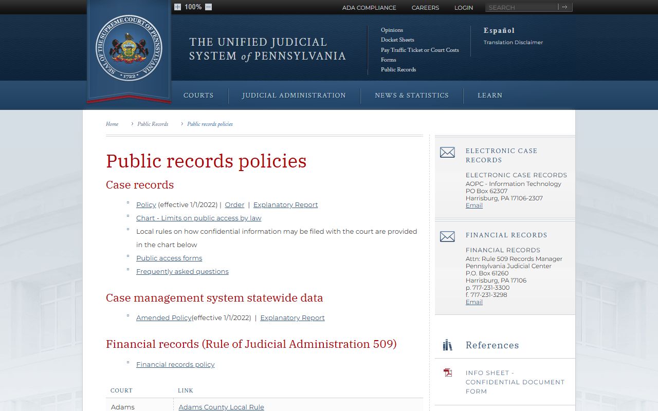 Blair County court records Pennsylvania public records policies page