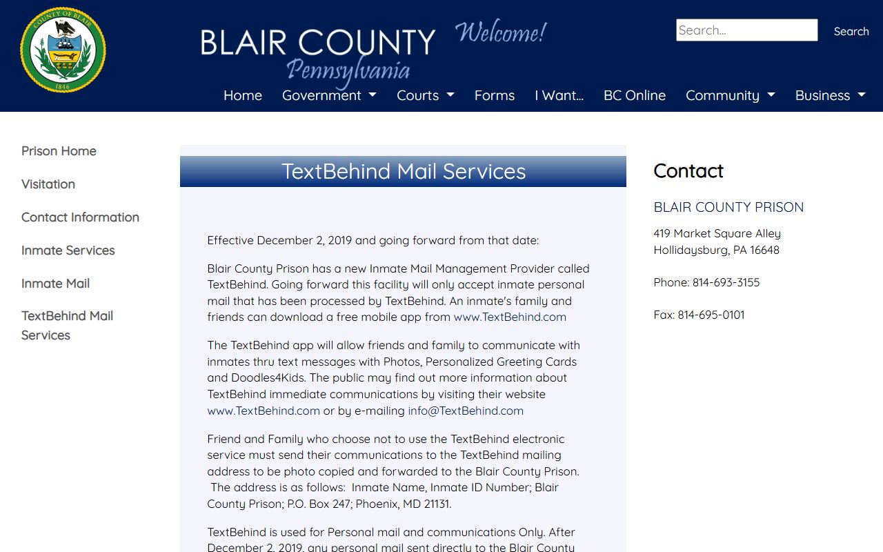 Blair County Court of Common Pleas records TextBehind custody logistics