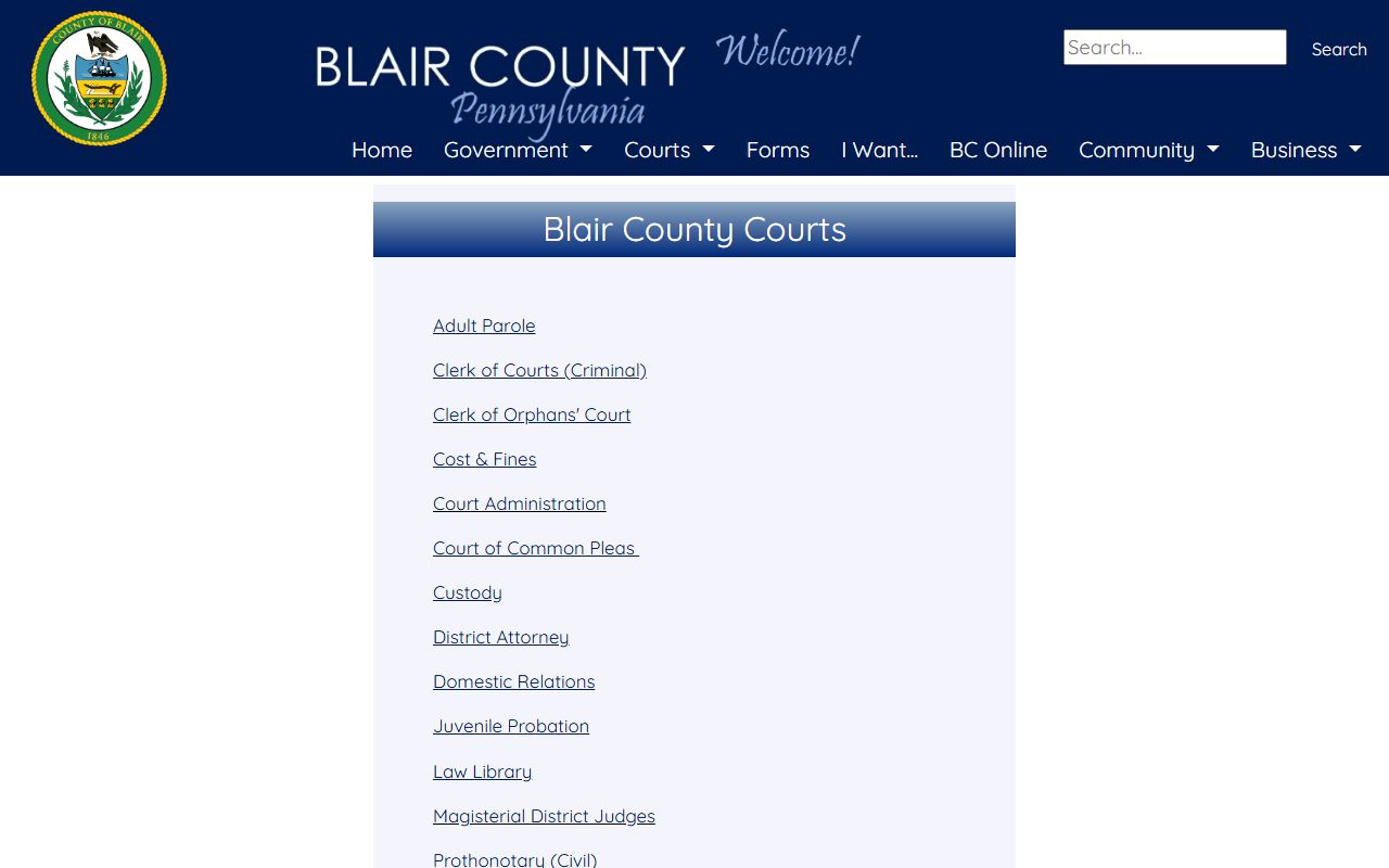 Blair County court records courts landing page