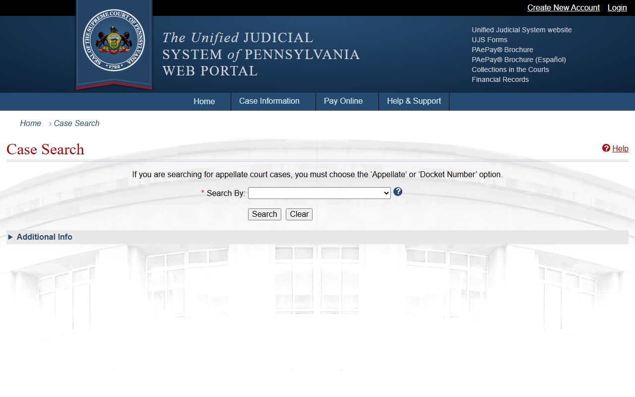 Blair County court records UJS case search fields