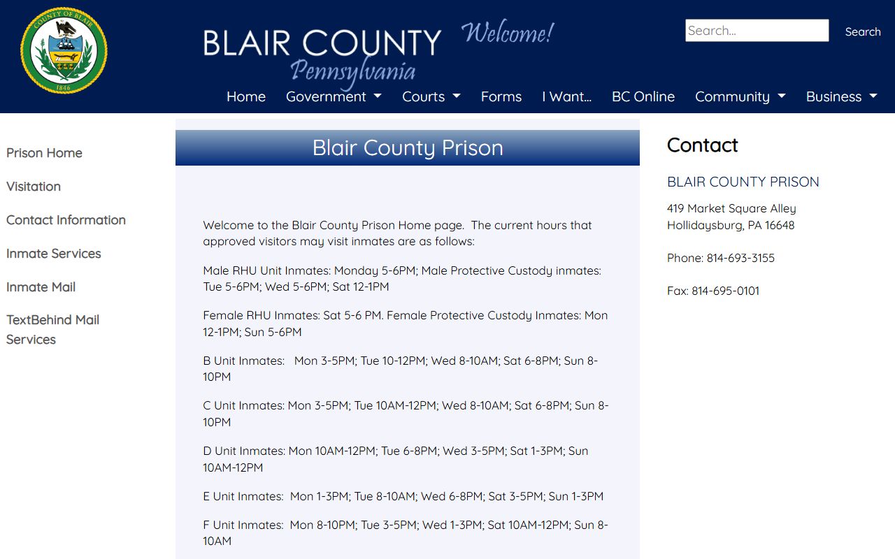 Blair County inmate records prison page