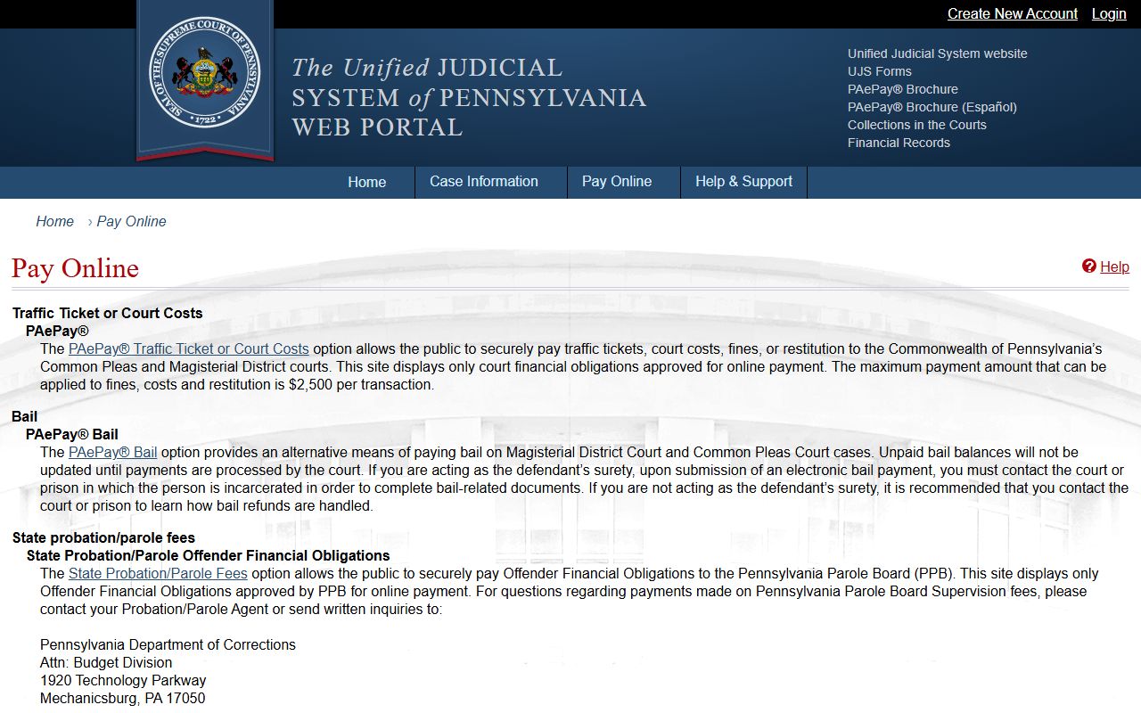 Blair County traffic court records PAePay payment page